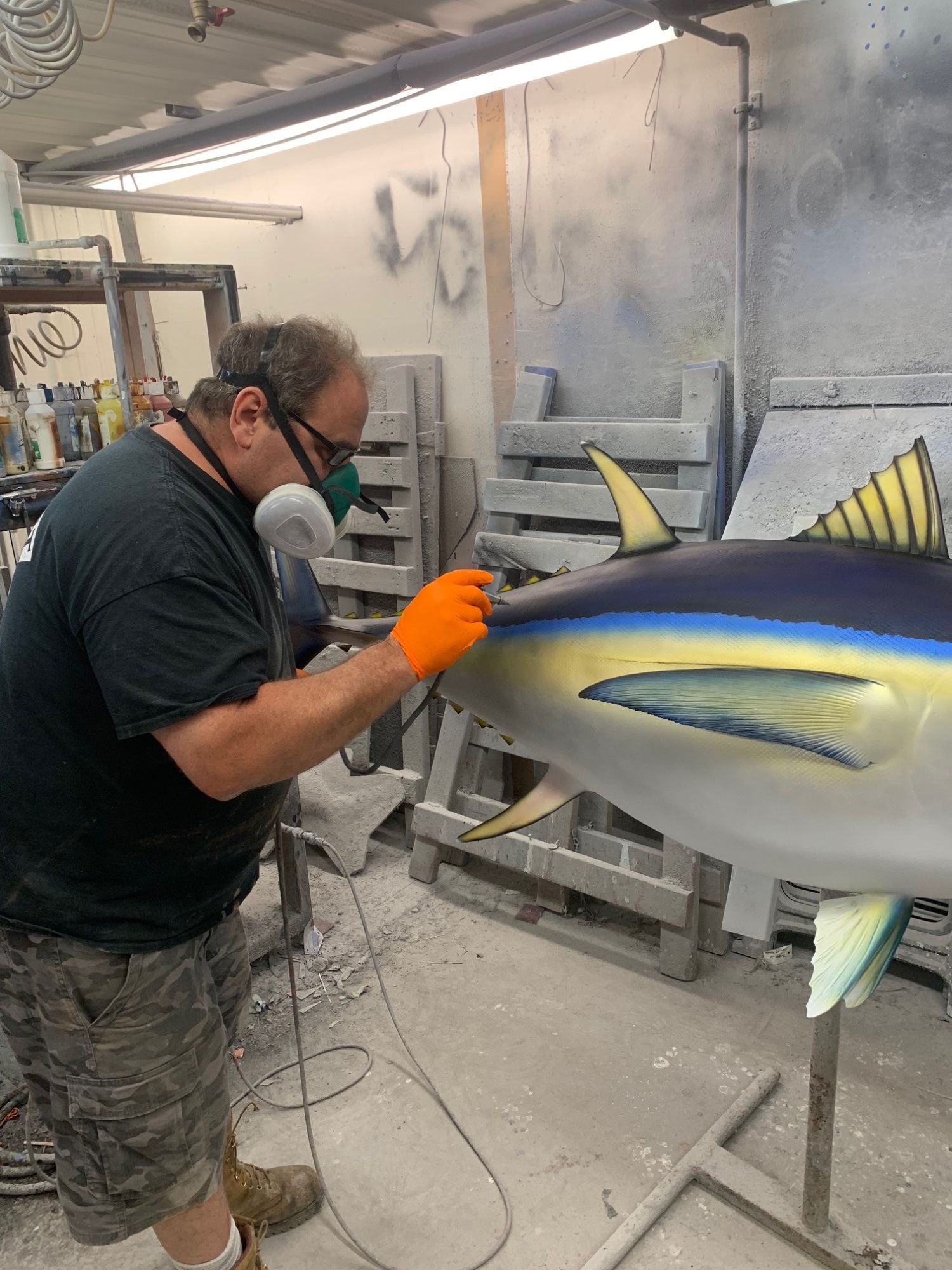 Joe Painting a Yellowfin Tuna Replica Mount